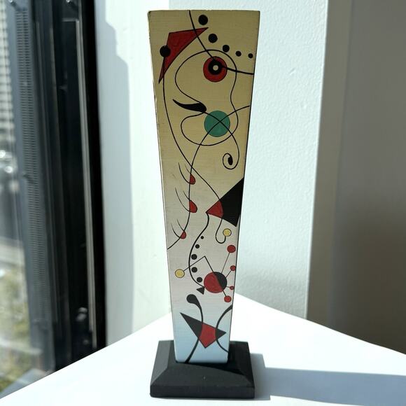 Milano Series Wood Taper Candlestick Holder Hand Painted Wassily Kandinsky - Picture 1 of 6